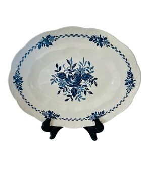 J&G Meakin Dresden Blue Ironstone Oval Serving Platter England Vintage Floral